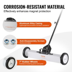 Rullaava työntömallinen magneettikeräin seitsemänkymmentäneljä senttimetriä leveä teleskooppikahvalla säädettävillä pyörillä