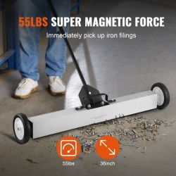 Rullaava magneettinen puhdistaja pyörillä 36 tuuman 24,9 kg teleskooppivarrella 77–113 cm alumiinirunkoinen