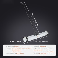 Rullaava magneettinen puhdistaja pyörillä 36 tuuman 24,9 kg teleskooppivarrella 77–113 cm alumiinirunkoinen