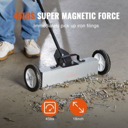 Työntömallinen rullattava magneettiharava 18 tuumaa 20,4 kg magneetti teleskooppivarrella suurilla kumipyörillä