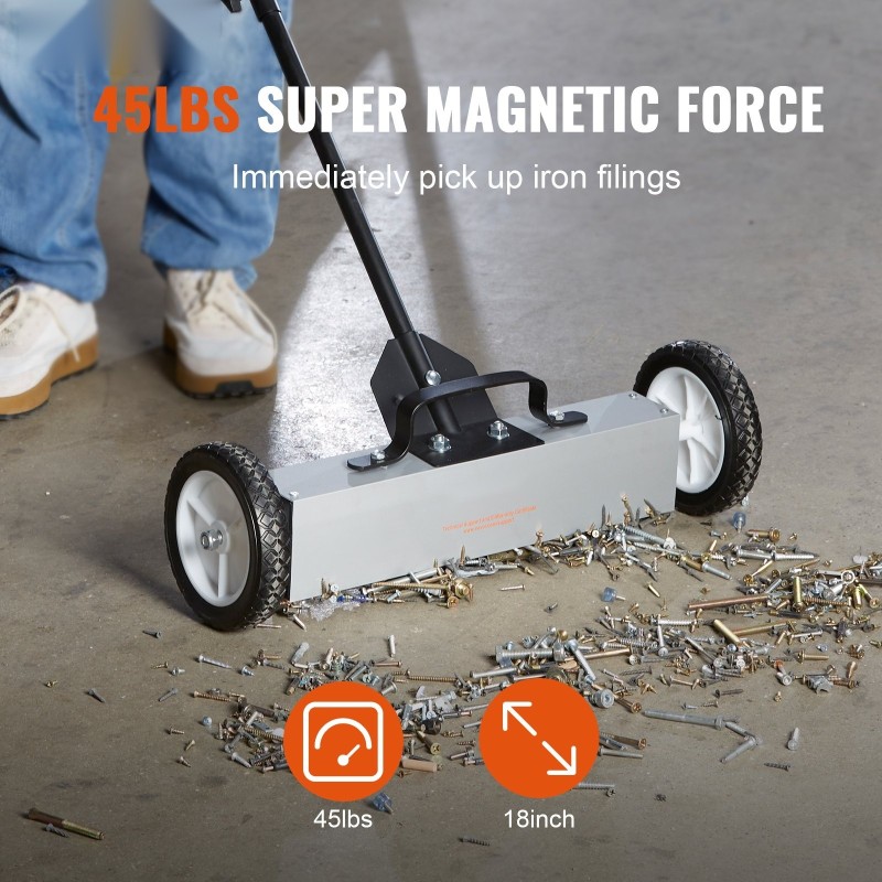 Työntömallinen rullattava magneettiharava 18 tuumaa 20,4 kg magneetti teleskooppivarrella suurilla kumipyörillä