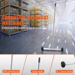 Magneettinen lakaisija pyörillä 43 cm keräyspinta 4,5 kg vetokyky säädettävällä teleskooppivarrella