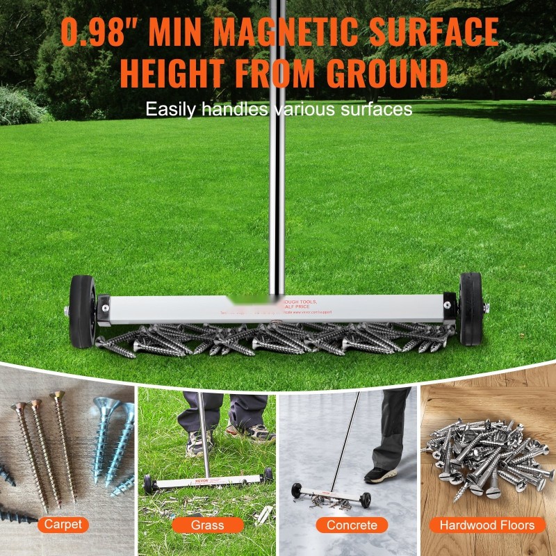 Magneettinen lakaisija pyörillä 43 cm keräyspinta 4,5 kg vetokyky säädettävällä teleskooppivarrella