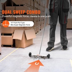 Magneettinen keräysvaunu pyörillä 15-tuumainen kevyt 3,6 kg vetovoima säädettävä teleskooppivarsi