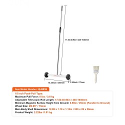 Magneettinen keräysvaunu pyörillä 15-tuumainen kevyt 3,6 kg vetovoima säädettävä teleskooppivarsi