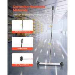 Magneettiharava pyörillä 445 mm työleveys 4,5 kg nostokyky säädettävällä varrella