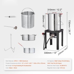 Ulkokeitin alumiinikattilasetti kalkkunan uppopaistoon ja kalan paistoon korit lämpömittari