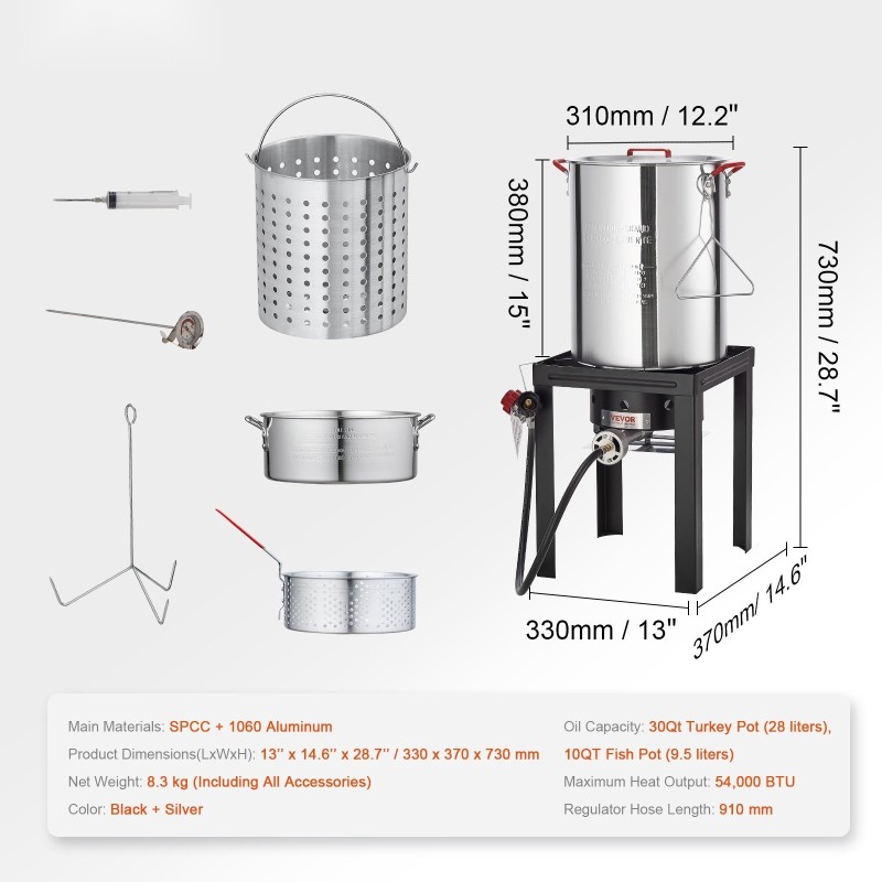 Ulkokeitin alumiinikattilasetti kalkkunan uppopaistoon ja kalan paistoon korit lämpömittari