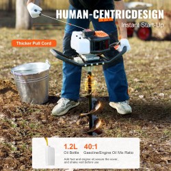 Bensiinikäyttöinen maaporakone 52CC 1450W 150 ja 250 mm poranterillä ja 3 jatkovartta