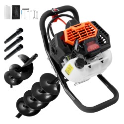 Bensiinikäyttöinen maaporakone 52CC 1450W 150 ja 250 mm poranterillä ja 3 jatkovartta