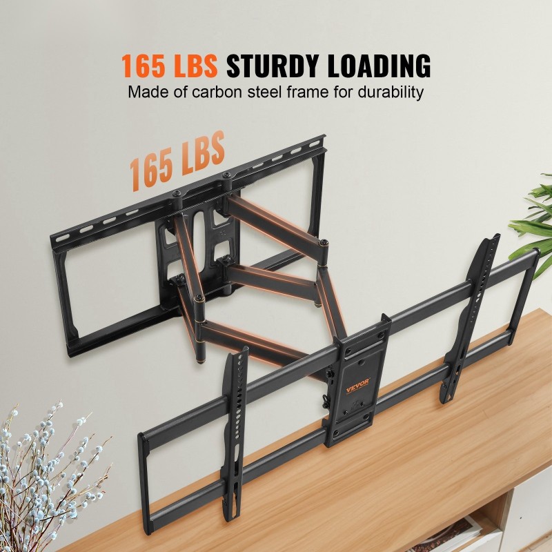 Seinäteline hiiliteräksinen televisioille 37–90 tuumaa VESA 600x400 75 kg neljä nivelvartta