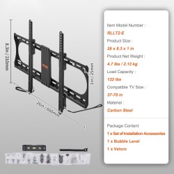 TV-seinäteline hiiliteräs 37–70 tuuman televisioille kallistettava VESA 600x400 kestää 60 kg