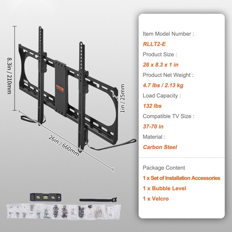 TV-seinäteline hiiliteräs 37–70 tuuman televisioille kallistettava VESA 600x400 kestää 60 kg