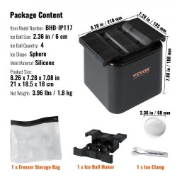 Jääpallomuotti silikoninen 4 kappaletta halkaisija 6 cm kirkkaat jääpallot säilytyspussi jääpihdit