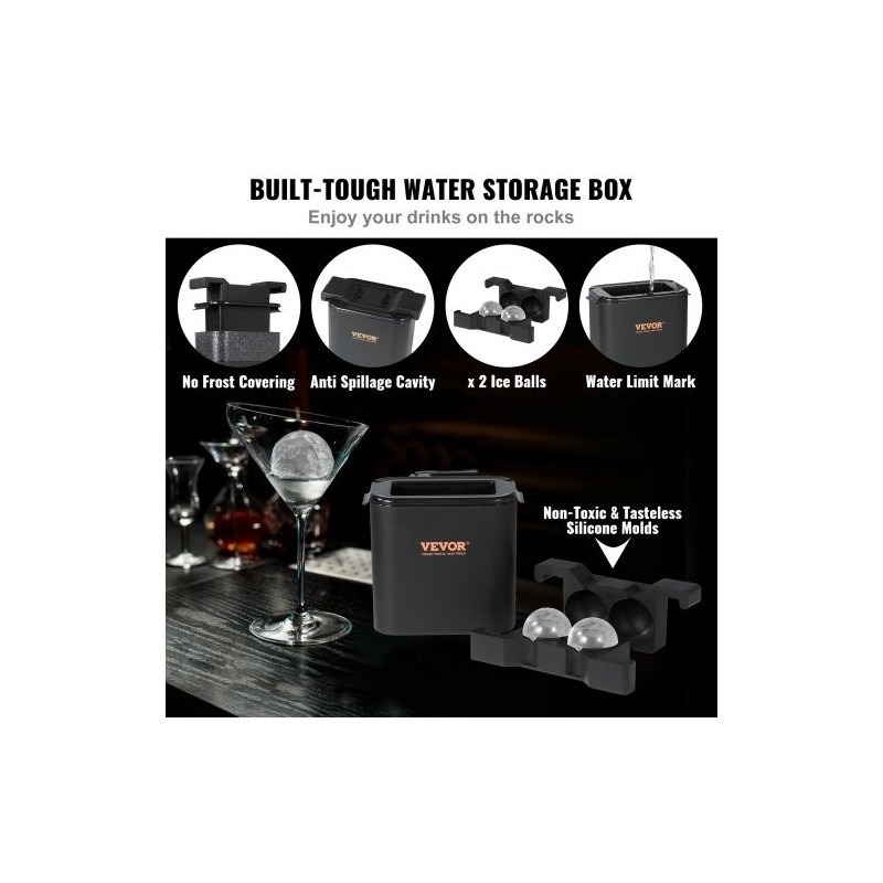 Silikoninen jääpallomuotti kaksi kuuden senttimetrin kirkasta palloa säilytyspussilla ja pihdeillä