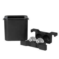 Silikoninen jääpallomuotti kaksi kuuden senttimetrin kirkasta palloa säilytyspussilla ja pihdeillä