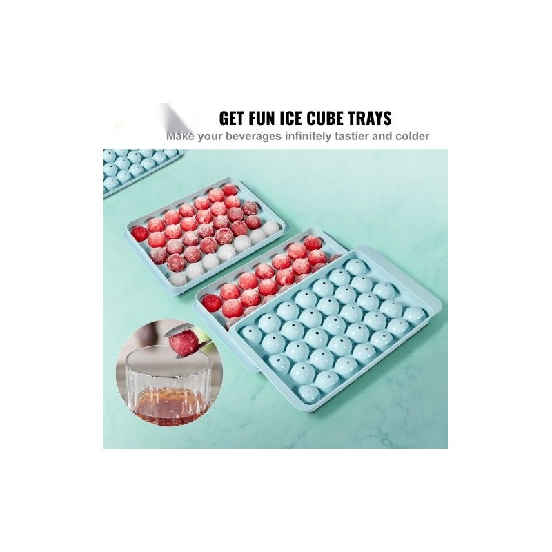 Silikoninen pyöreä jääpallomuottisetti 2 kpl kannella pinottava 104 pientä ja 33 suurta