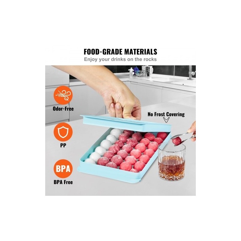 Silikoninen pyöreä jääpallomuottisetti 2 kpl kannella pinottava 104 pientä ja 33 suurta