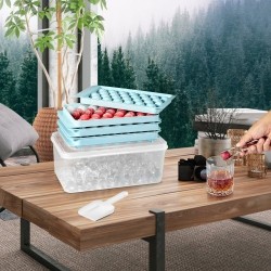 Silikoninen pyöreä jääpallomuottisetti 2 kpl kannella pinottava 104 pientä ja 33 suurta