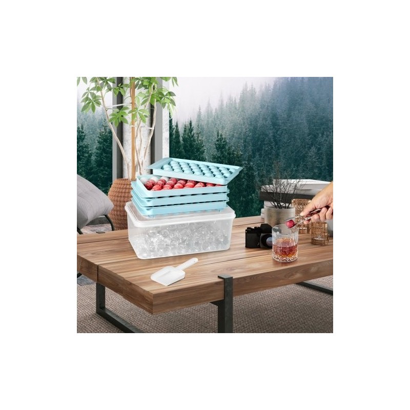 Silikoninen pyöreä jääpallomuottisetti 2 kpl kannella pinottava 104 pientä ja 33 suurta