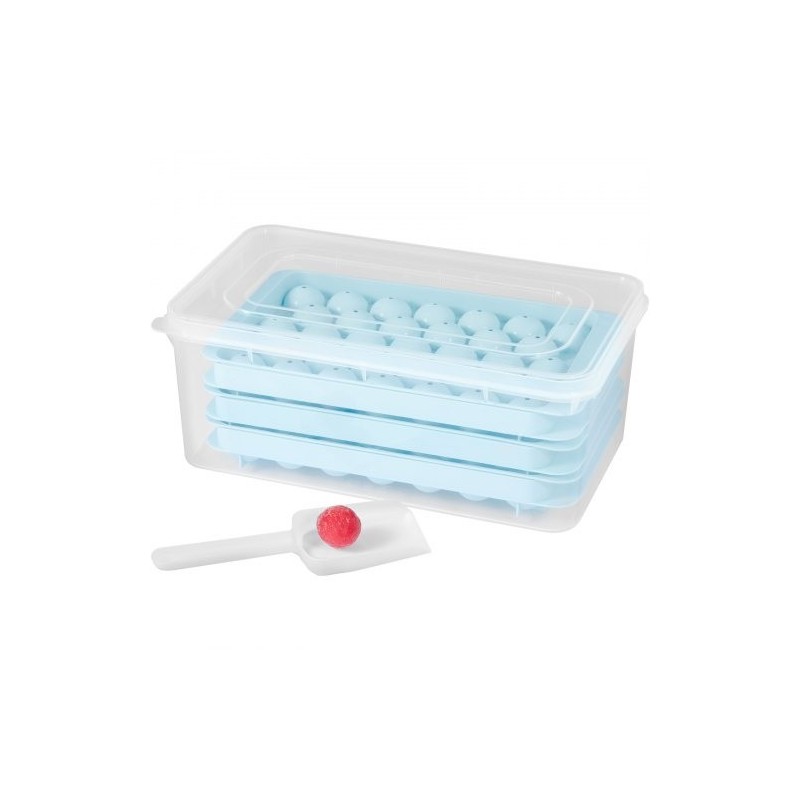 Silikoninen pyöreä jääpallomuottisetti 2 kpl kannella pinottava 104 pientä ja 33 suurta