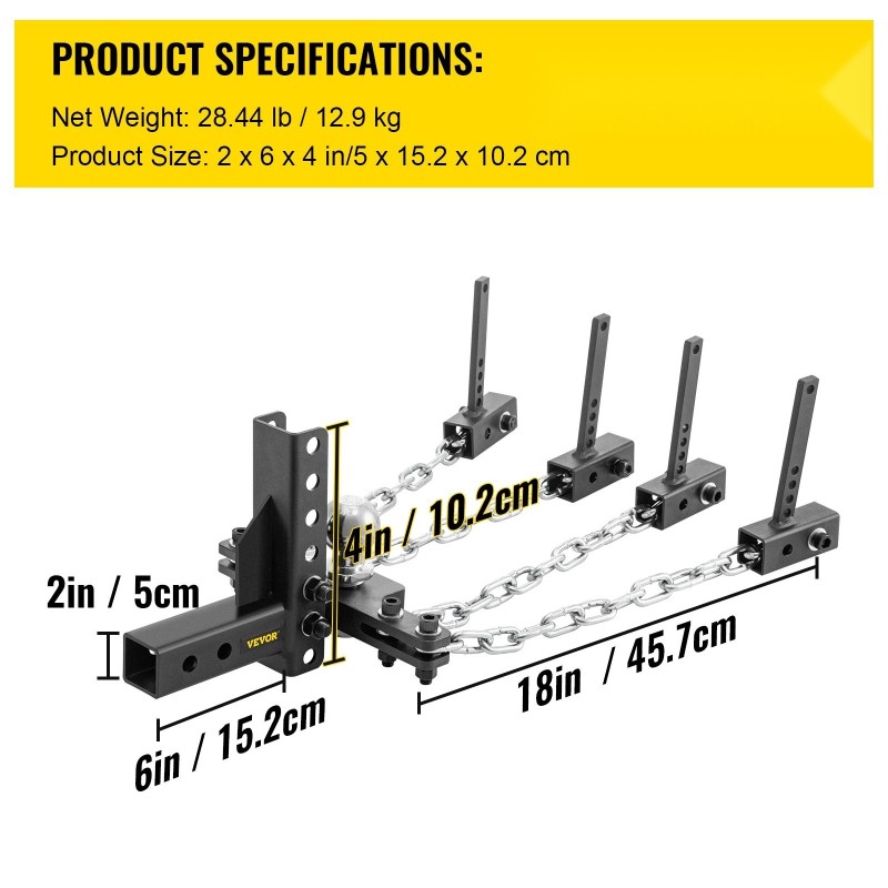 Painonjakajavetokoukku teräs 50 mm vetokuula 4 ketjua heilunnanvaimennus 450 kg aisapaino