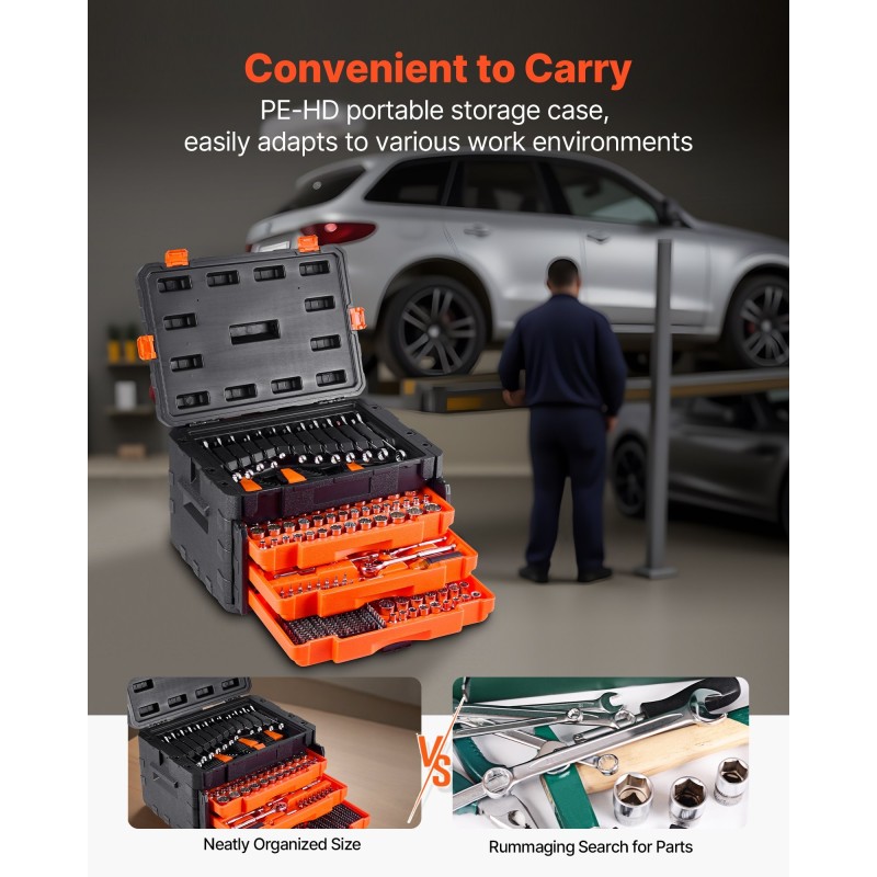 Hylsy- ja työkalusarja 450 osaa syvät ja vakiomittaiset 6,4 9,5 12,7 mm