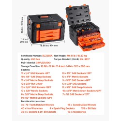 Hylsy- ja työkalusarja 450 osaa syvät ja vakiomittaiset 6,4 9,5 12,7 mm
