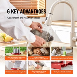 Hedelmä- ja viinipuristin ruostumatonta terästä 2 säiliötä 3,36/5,5 l käsikäyttöinen T-kahvalla