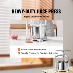 Hedelmä- ja viinipuristin ruostumattomasta teräksestä 5,5 l kahdella säiliöllä T-kahvalla