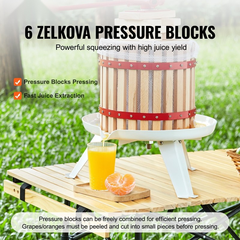 Hedelmä- ja viinipuristin 6,4 l käsikäyttöinen zelkova puukorilla