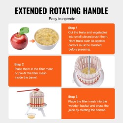 Hedelmä- ja viinipuristin 6,4 l käsikäyttöinen zelkova puukorilla