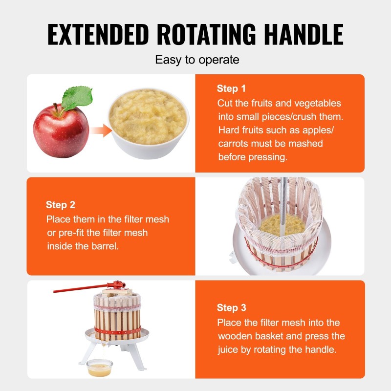 Manuaalinen hedelmä ja viinipuristin 11,3 l Zelkova puukori 6 puupalikkaa