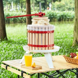 Manuaalinen hedelmä ja viinipuristin 11,3 l Zelkova puukori 6 puupalikkaa