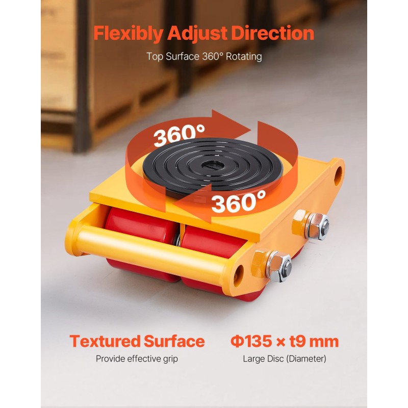 Koneenalustavaunu hiiliteräs 6 tonnin kantavuus neljällä PU-pyörällä 360 asteen pyörölevyllä