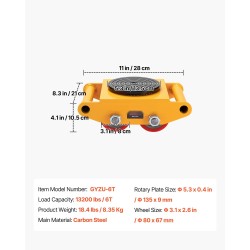 Koneenalustavaunu hiiliteräs 6 tonnin kantavuus neljällä PU-pyörällä 360 asteen pyörölevyllä