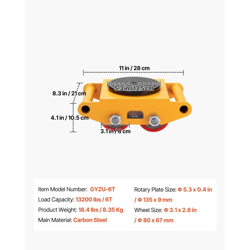 Koneenalustavaunu hiiliteräs 6 tonnin kantavuus neljällä PU-pyörällä 360 asteen pyörölevyllä