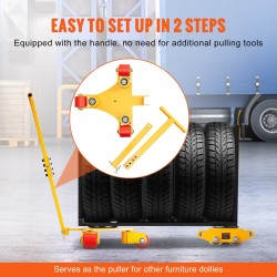 Hiiliteräksinen koneiden siirtovaunu 3 t kantavuudella kolmella 360-asteen polyuretaanipyörällä irrotettavalla kahvalla