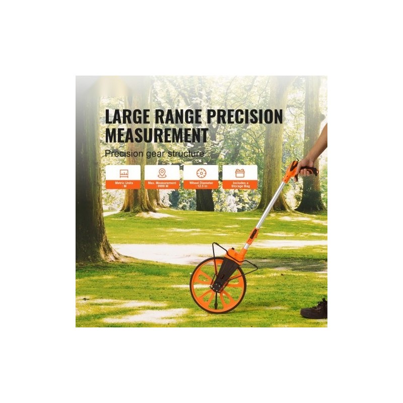 Mittapyörä ABS ja alumiinioksidi teleskooppivarrella 317,5 mm mittausalue 0–9999,9 m mekaanisella laskurilla