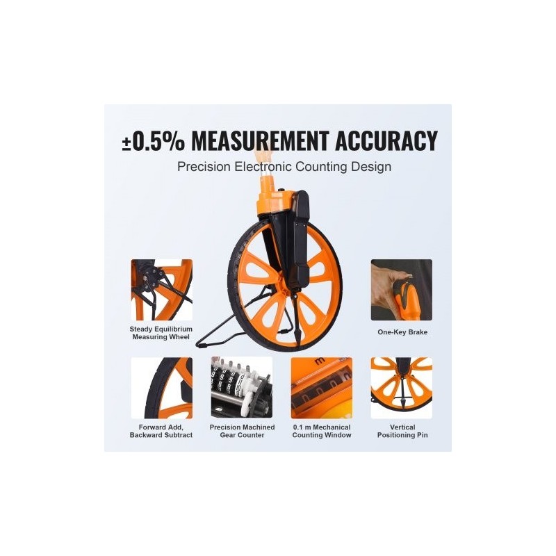 Mittapyörä ABS ja alumiinioksidi teleskooppivarrella 317,5 mm mittausalue 0–9999,9 m mekaanisella laskurilla