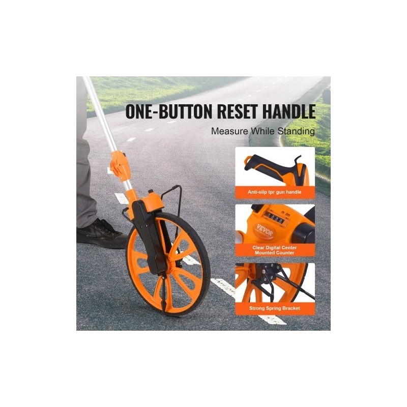 Mittapyörä ABS ja alumiinioksidi teleskooppivarrella 317,5 mm mittausalue 0–9999,9 m mekaanisella laskurilla