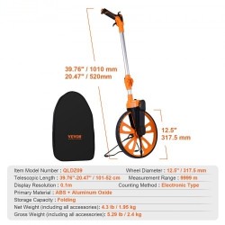 Mittapyörä ABS ja alumiinioksidi teleskooppivarrella 317,5 mm mittausalue 0–9999,9 m mekaanisella laskurilla