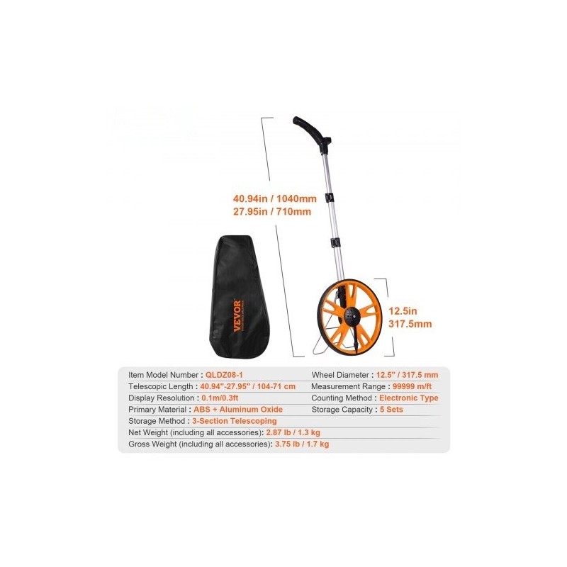 Mittapyörä ABS ja alumiinioksidi 317 mm teleskooppivarsi 71–104 cm laukku