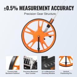 Mittapyörä 317 mm teleskooppivarsi 100–40 cm muovi alumiinioksidi mekaaninen laskuri takakassi