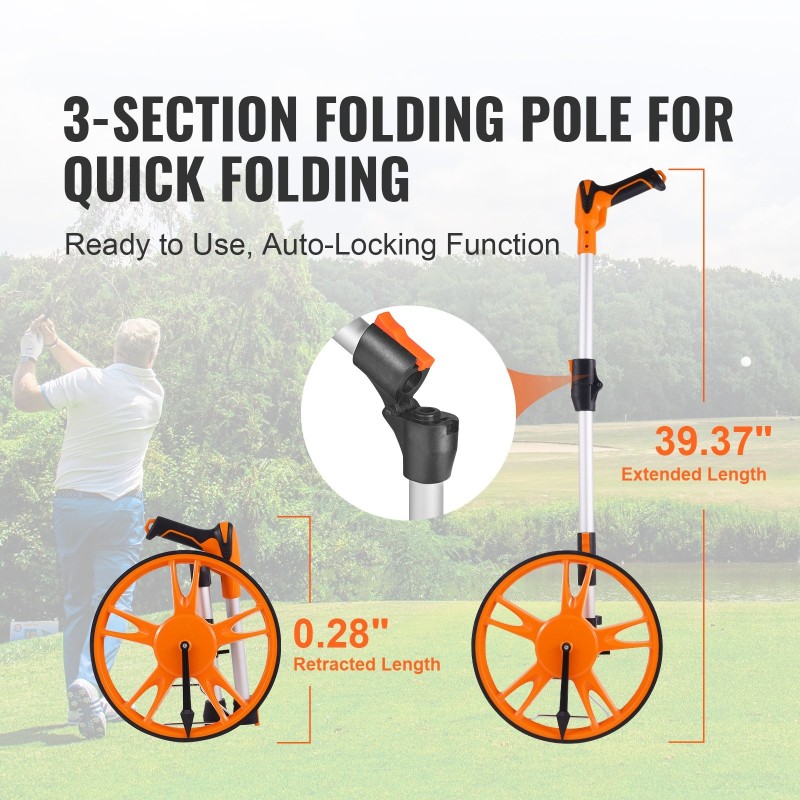 Mittapyörä 317 mm teleskooppivarsi 100–40 cm muovi alumiinioksidi mekaaninen laskuri takakassi