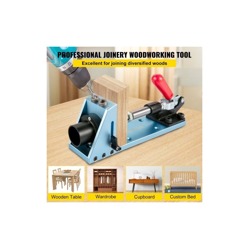 Taskureikäporausjigi eloksoitu alumiini 2 porareikää säädettävä syvyys pölynpoistoliitännällä