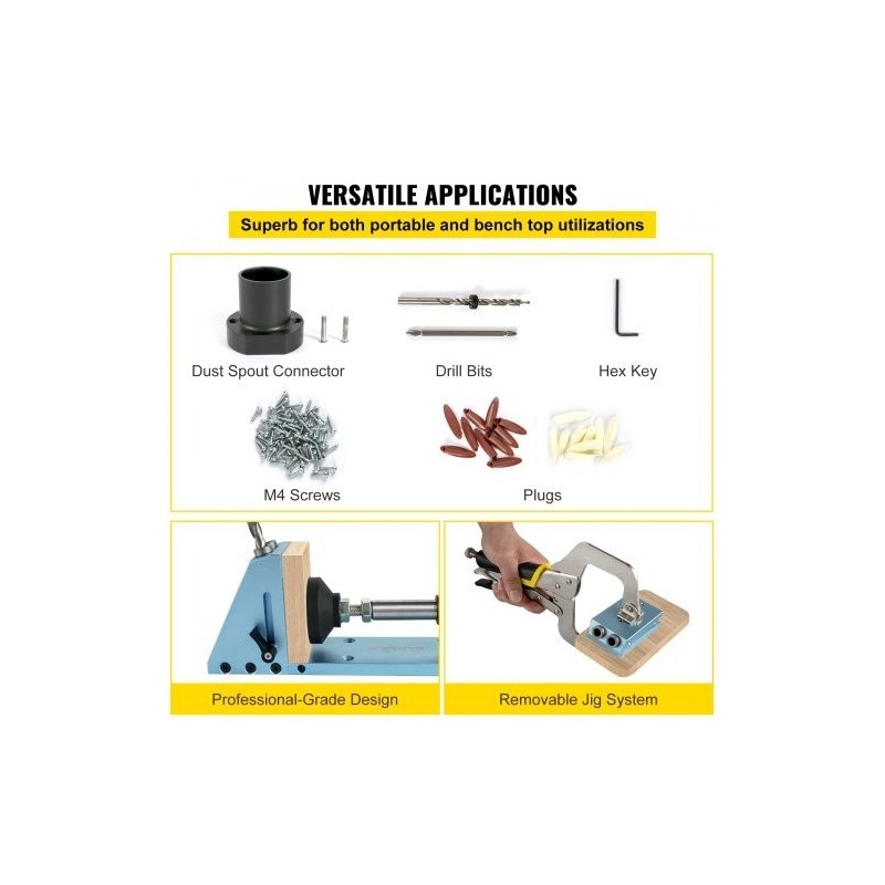 Taskureikäporausjigi eloksoitu alumiini 2 porareikää säädettävä syvyys pölynpoistoliitännällä