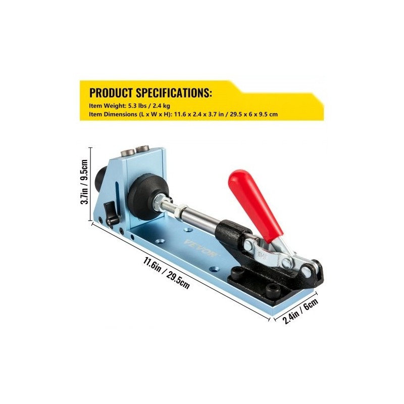 Taskureikäporausjigi eloksoitu alumiini 2 porareikää säädettävä syvyys pölynpoistoliitännällä