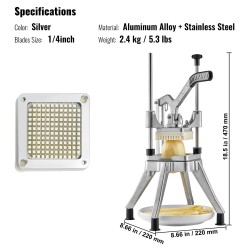 Vihannes- ja hedelmäsilppuri ammattikäyttöön alumiiniseosrunko 304-ruostumaton teräs 0,64 cm kuutiot