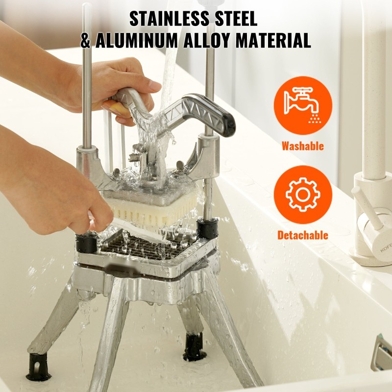 Vihannes- ja hedelmäsilppuri 0,95 cm kuutioiksi alumiiniseosrunko ruostumaton teräs ammattikäyttöön